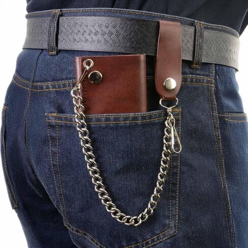 محفظة Milwaukee Leather MLW7886 للرجال مقاس 4 بوصات من الجلد البني العتيق ثلاثية الطي مع سلسلة من الفولاذ المقاوم للصدأ مضادة للسرقة - 4 بوصات in Saudi Arabia