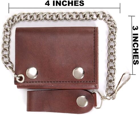 محفظة Milwaukee Leather MLW7886 للرجال مقاس 4 بوصات من الجلد البني العتيق ثلاثية الطي مع سلسلة من الفولاذ المقاوم للصدأ مضادة للسرقة - 4 بوصات in Saudi Arabia