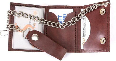 محفظة Milwaukee Leather MLW7886 للرجال مقاس 4 بوصات من الجلد البني العتيق ثلاثية الطي مع سلسلة من الفولاذ المقاوم للصدأ مضادة للسرقة - 4 بوصات in Saudi Arabia