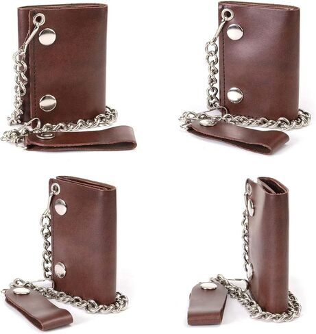 محفظة Milwaukee Leather MLW7886 للرجال مقاس 4 بوصات من الجلد البني العتيق ثلاثية الطي مع سلسلة من الفولاذ المقاوم للصدأ مضادة للسرقة - 4 بوصات in Saudi Arabia