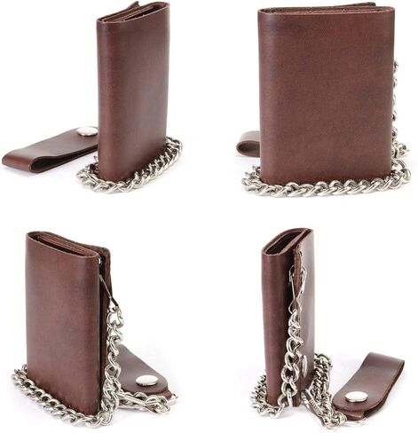 محفظة Milwaukee Leather MLW7886 للرجال مقاس 4 بوصات من الجلد البني العتيق ثلاثية الطي مع سلسلة من الفولاذ المقاوم للصدأ مضادة للسرقة - 4 بوصات in Saudi Arabia