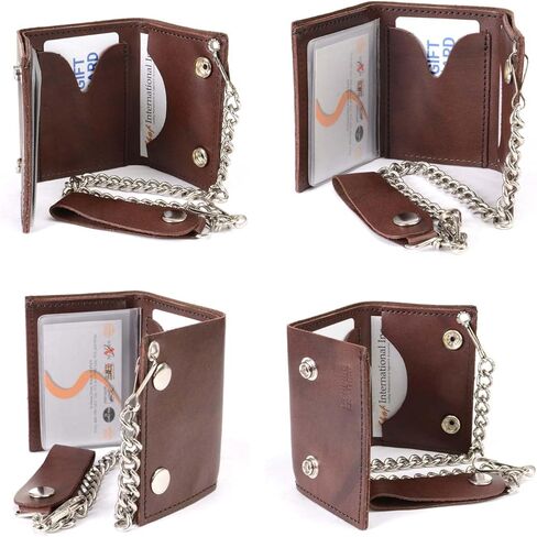 محفظة Milwaukee Leather MLW7886 للرجال مقاس 4 بوصات من الجلد البني العتيق ثلاثية الطي مع سلسلة من الفولاذ المقاوم للصدأ مضادة للسرقة - 4 بوصات in Saudi Arabia