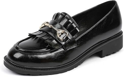 Tassel Loafers for Women's Patent Leather Low Heel Metal Buckle Slip On Moccasins Dress Shoes Casual Round-Toe Comfort Business Uniform Driving Walking Shoes in Saudi Arabia