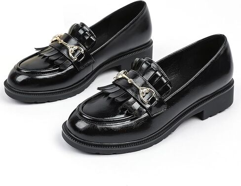 Tassel Loafers for Women's Patent Leather Low Heel Metal Buckle Slip On Moccasins Dress Shoes Casual Round-Toe Comfort Business Uniform Driving Walking Shoes in Saudi Arabia