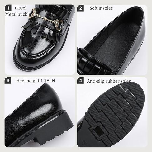 Tassel Loafers for Women's Patent Leather Low Heel Metal Buckle Slip On Moccasins Dress Shoes Casual Round-Toe Comfort Business Uniform Driving Walking Shoes in Saudi Arabia