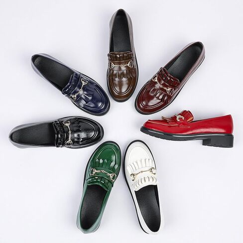 Tassel Loafers for Women's Patent Leather Low Heel Metal Buckle Slip On Moccasins Dress Shoes Casual Round-Toe Comfort Business Uniform Driving Walking Shoes in Saudi Arabia