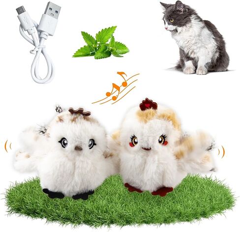 PETGEEK Flapping Bird Cat Toys for Indoor Cats, Interactive Simulated Chirping Bird Cat Toy, USB Rechargeable Flappy Bird Cat Toy Catnip Toy, Cat Toys for Bored Indoor Adult Cats (L Sparrow) in Saudi Arabia