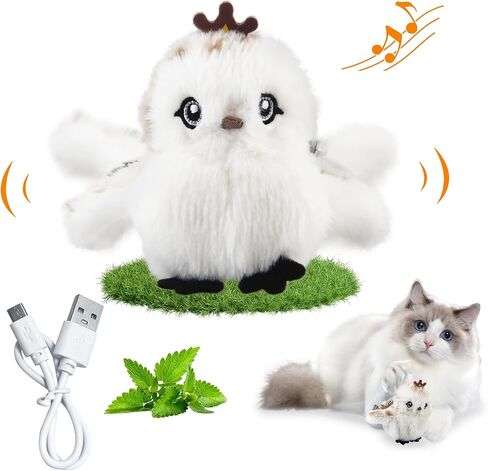 PETGEEK Flapping Bird Cat Toys for Indoor Cats, Interactive Simulated Chirping Bird Cat Toy, USB Rechargeable Flappy Bird Cat Toy Catnip Toy, Cat Toys for Bored Indoor Adult Cats (L Sparrow) in Saudi Arabia