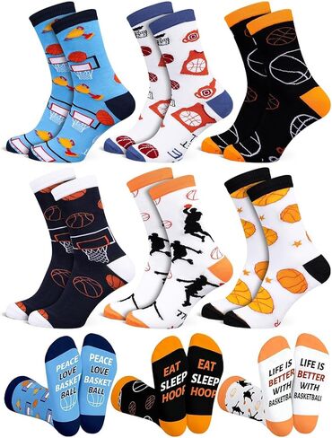 6 Pairs Funny Basketball Socks for Men Women, Novelty Athletic Crew Sport Socks, Holiday Birthday Christmas Gift for Lovers, Players, and Teams in Saudi Arabia