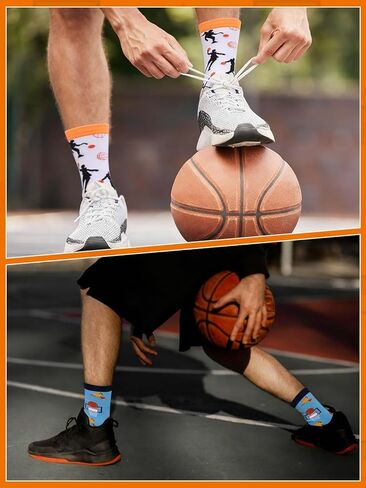 6 Pairs Funny Basketball Socks for Men Women, Novelty Athletic Crew Sport Socks, Holiday Birthday Christmas Gift for Lovers, Players, and Teams in Saudi Arabia