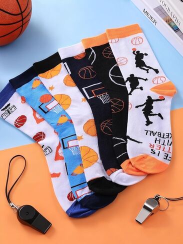 6 Pairs Funny Basketball Socks for Men Women, Novelty Athletic Crew Sport Socks, Holiday Birthday Christmas Gift for Lovers, Players, and Teams in Saudi Arabia