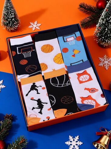 6 Pairs Funny Basketball Socks for Men Women, Novelty Athletic Crew Sport Socks, Holiday Birthday Christmas Gift for Lovers, Players, and Teams in Saudi Arabia
