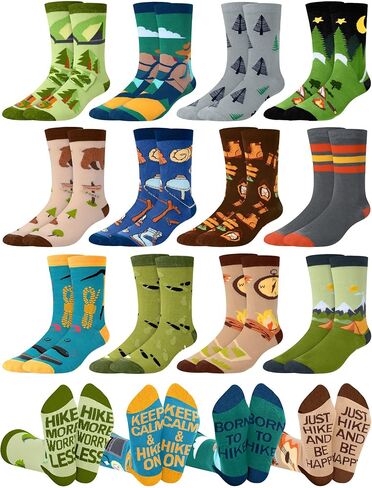 12 Pairs Men's Hiking & Basketball Crew Socks Funny Cotton Outdoor Sports Socks Hiking Gifts for Sports Lovers in Saudi Arabia
