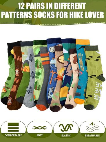 12 Pairs Men's Hiking & Basketball Crew Socks Funny Cotton Outdoor Sports Socks Hiking Gifts for Sports Lovers in Saudi Arabia