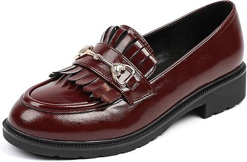 Tassel Loafers for Women's Patent Leather Low Heel Metal Buckle Slip On Moccasins Dress Shoes Casual Round-Toe Comfort Business Uniform Driving Walking Shoes in Saudi Arabia