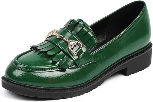 Tassel Loafers for Women's Patent Leather Low Heel Metal Buckle Slip On Moccasins Dress Shoes Casual Round-Toe Comfort Business Uniform Driving Walking Shoes in Saudi Arabia