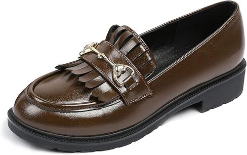 Tassel Loafers for Women's Patent Leather Low Heel Metal Buckle Slip On Moccasins Dress Shoes Casual Round-Toe Comfort Business Uniform Driving Walking Shoes in Saudi Arabia