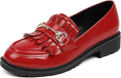 Tassel Loafers for Women's Patent Leather Low Heel Metal Buckle Slip On Moccasins Dress Shoes Casual Round-Toe Comfort Business Uniform Driving Walking Shoes in Saudi Arabia