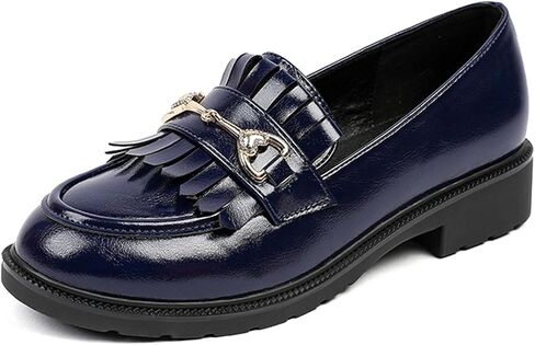 Tassel Loafers for Women's Patent Leather Low Heel Metal Buckle Slip On Moccasins Dress Shoes Casual Round-Toe Comfort Business Uniform Driving Walking Shoes in Saudi Arabia