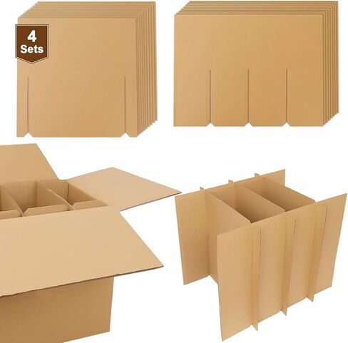 4 Sets Glass Dividers for Moving Boxes, Cardboard Dividers for Boxes Fit 16x12x12 Moving Boxes, Wine Glass Storage Box with Dividers (Box Not Included) in Kuwait
