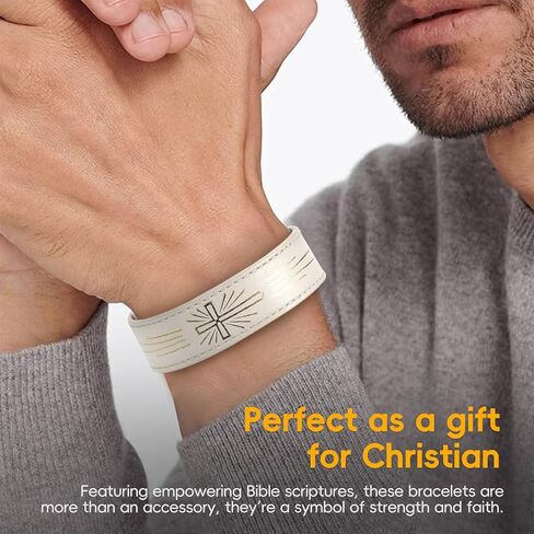 Christian Bracelet with Daily Bible Verse Leather Cross Bracelets for Women Men Inspirational Daily Bible Verse Bracelets with Tapping Phone Devotional Bracelet Christian Gifts in Saudi Arabia