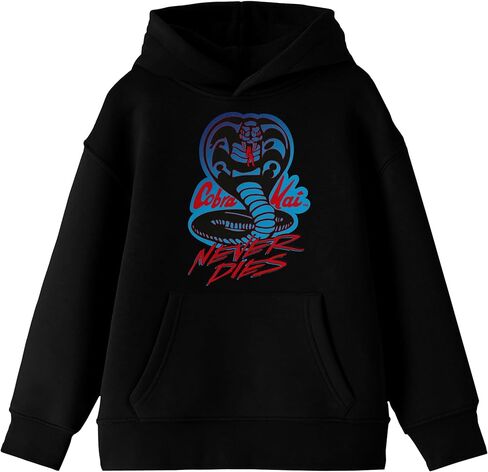 Bioworld Cobra Kai Never Dies Neon Logo Long Sleeve Youth Black Hooded Sweatshirt in Saudi Arabia