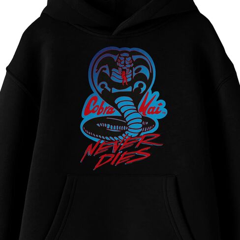 Bioworld Cobra Kai Never Dies Neon Logo Long Sleeve Youth Black Hooded Sweatshirt in Saudi Arabia
