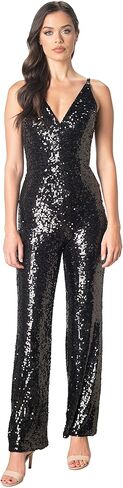 Dress The Population Women's Charlie Plunging Sequin Sleeveless Jumpsuit in Saudi Arabia