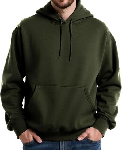 Mens Cotton Hooded Fashion Long Sleeve Hoodies Casual Drawstring with Pockets Pullover Sweatshirt for Men in Saudi Arabia