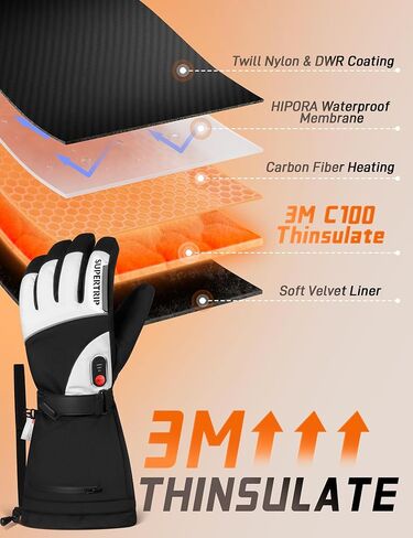 Supertrip Heated Gloves for Men Women, Rechargeable 7.4V 3000mAh Battery 22.2WH Heated Ski Gloves, 3M Thinsulate Waterproof Touchscreen Electric Heating Gloves - Skiing Motorcycle Hunting Outdoor Work in Saudi Arabia