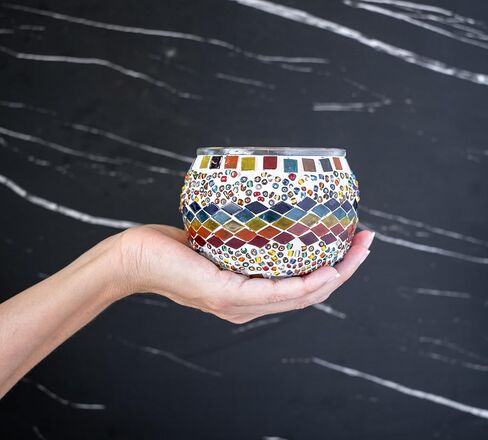 طقم حامل شموع من الفسيفساء التركية من KRAFTSTORIES - شموع صغيرة مزخرفة من الزجاج لغرفة المعيشة وغرفة الطعام وغرفة النوم | اصنع الفسيفساء الخاصة بك | مجموعات الحرف للكبار (متعددة الألوان - MA04) in Kuwait