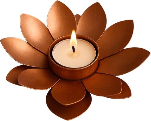 Metal Lotus Flower Tea Light Candle Holder, Copper Bronze Finish, Decorative Floral Design for Home, Table in Kuwait