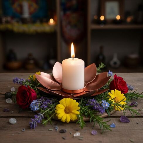 Metal Lotus Flower Tea Light Candle Holder, Copper Bronze Finish, Decorative Floral Design for Home, Table in Kuwait