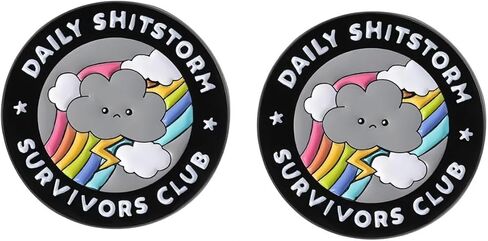 قطعتان من دبوس نادي Shitstorm Survivors اليومي - ابق قوياً مع تصميم السحابة اللطيفة وقوس قزح والبرق، شارة المينا المصنوعة من خليط معدني لمحبي الفكاهة والمتفائلين in Kuwait
