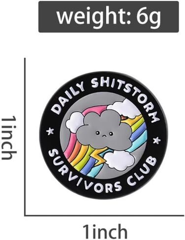 قطعتان من دبوس نادي Shitstorm Survivors اليومي - ابق قوياً مع تصميم السحابة اللطيفة وقوس قزح والبرق، شارة المينا المصنوعة من خليط معدني لمحبي الفكاهة والمتفائلين in Kuwait