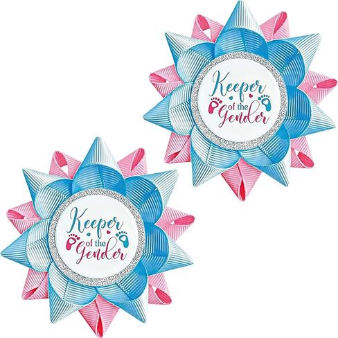 Keeper of the Gender Pins - 2 قطعة صبي أو فتاة تكشف عن أفكار الديكور دبوس لحفلات استقبال المولود الجديد لوازم الحفلات ديكورات للقمصان ودبابيس شريطية باللونين الوردي والأزرق وهدايا الألعاب الممتعة in Kuwait