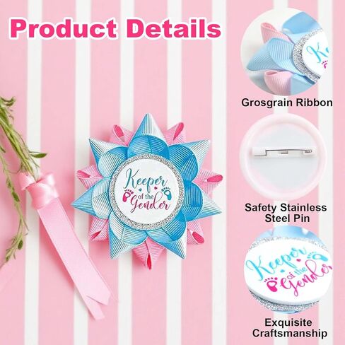 Keeper of the Gender Pins - 2 قطعة صبي أو فتاة تكشف عن أفكار الديكور دبوس لحفلات استقبال المولود الجديد لوازم الحفلات ديكورات للقمصان ودبابيس شريطية باللونين الوردي والأزرق وهدايا الألعاب الممتعة in Kuwait