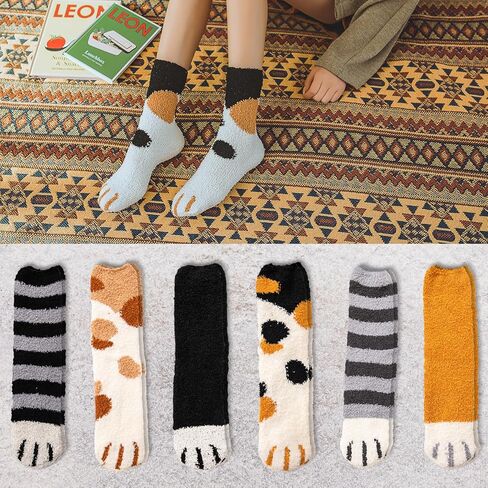 6 Pairs Winter Thick Socks for Women, Cute Big Cat Paw Pattern Breathable Warm Socks Cozy Hiking Boot Sock for Cold Weather [6 styles] in Saudi Arabia