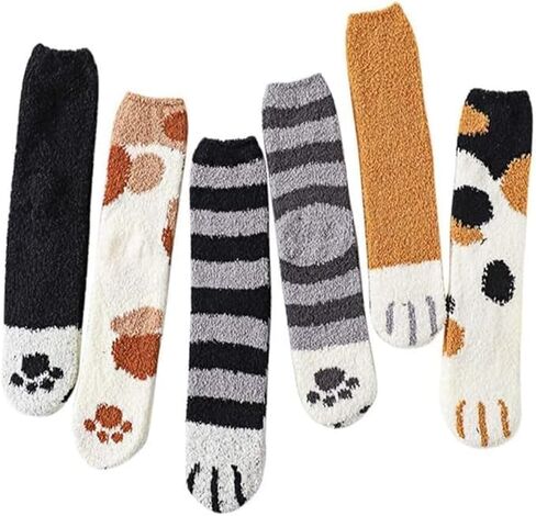 6 Pairs Winter Thick Socks for Women, Cute Big Cat Paw Pattern Breathable Warm Socks Cozy Hiking Boot Sock for Cold Weather [6 styles] in Saudi Arabia