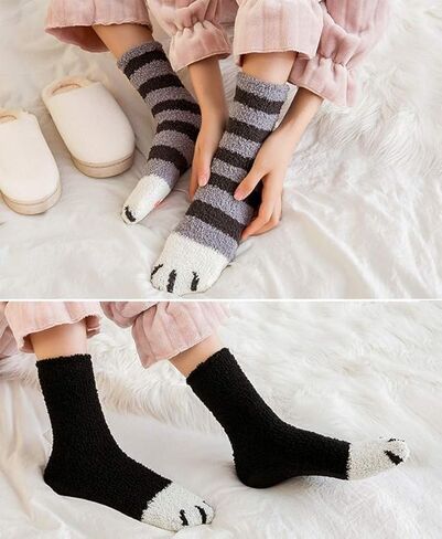 6 Pairs Winter Thick Socks for Women, Cute Big Cat Paw Pattern Breathable Warm Socks Cozy Hiking Boot Sock for Cold Weather [6 styles] in Saudi Arabia