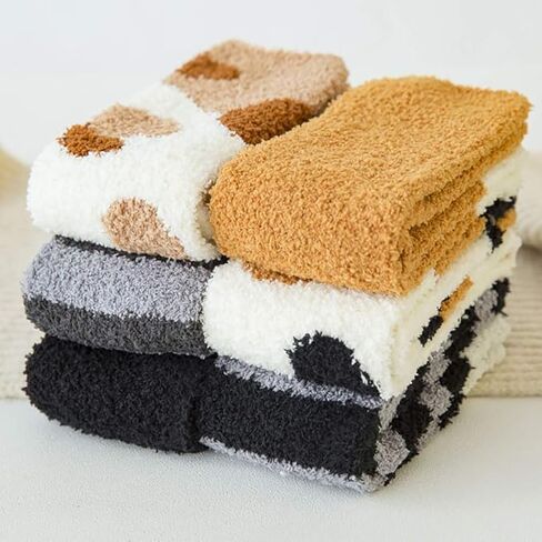 6 Pairs Winter Thick Socks for Women, Cute Big Cat Paw Pattern Breathable Warm Socks Cozy Hiking Boot Sock for Cold Weather [6 styles] in Saudi Arabia
