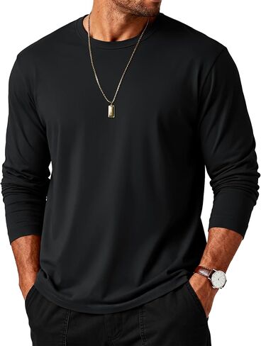 MAGCOMSEN Mens Long Sleeve Tee Shirts Lightweight Moisture Wicking Casual Comfort Crewneck Plain Long Sleeve Shirts in Saudi Arabia