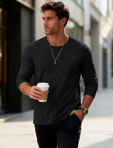 MAGCOMSEN Mens Long Sleeve Tee Shirts Lightweight Moisture Wicking Casual Comfort Crewneck Plain Long Sleeve Shirts in Saudi Arabia