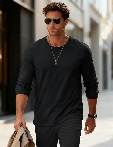 MAGCOMSEN Mens Long Sleeve Tee Shirts Lightweight Moisture Wicking Casual Comfort Crewneck Plain Long Sleeve Shirts in Saudi Arabia