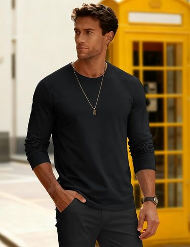 MAGCOMSEN Mens Long Sleeve Tee Shirts Lightweight Moisture Wicking Casual Comfort Crewneck Plain Long Sleeve Shirts in Saudi Arabia
