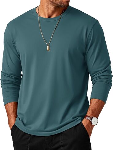 MAGCOMSEN Mens Long Sleeve Tee Shirts Lightweight Moisture Wicking Casual Comfort Crewneck Plain Long Sleeve Shirts in Saudi Arabia