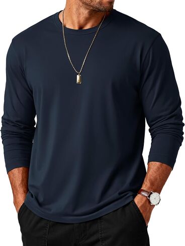 MAGCOMSEN Mens Long Sleeve Tee Shirts Lightweight Moisture Wicking Casual Comfort Crewneck Plain Long Sleeve Shirts in Saudi Arabia