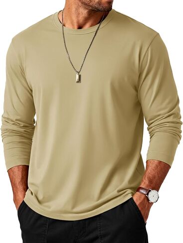 MAGCOMSEN Mens Long Sleeve Tee Shirts Lightweight Moisture Wicking Casual Comfort Crewneck Plain Long Sleeve Shirts in Saudi Arabia