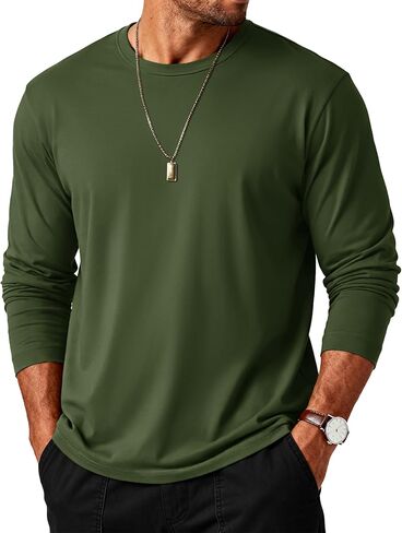 MAGCOMSEN Mens Long Sleeve Tee Shirts Lightweight Moisture Wicking Casual Comfort Crewneck Plain Long Sleeve Shirts in Saudi Arabia
