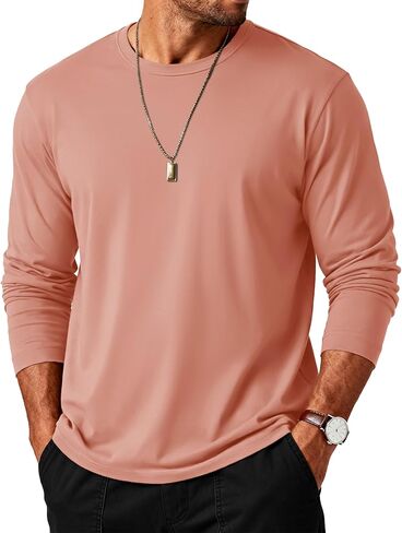 MAGCOMSEN Mens Long Sleeve Tee Shirts Lightweight Moisture Wicking Casual Comfort Crewneck Plain Long Sleeve Shirts in Saudi Arabia